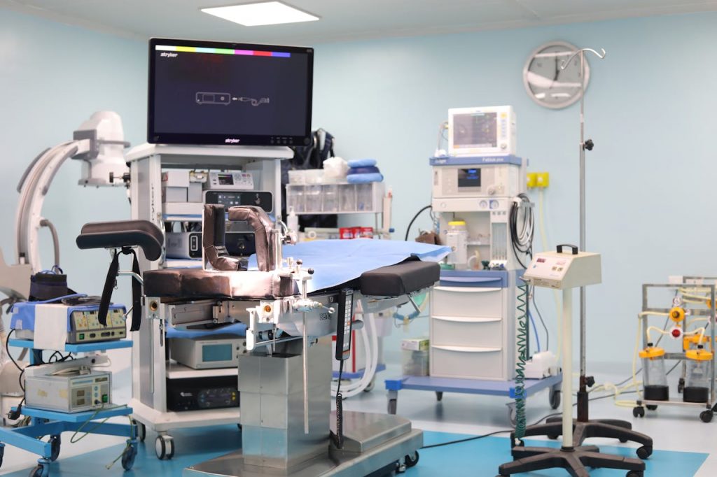 hospital room with variety of biomedical equipment
